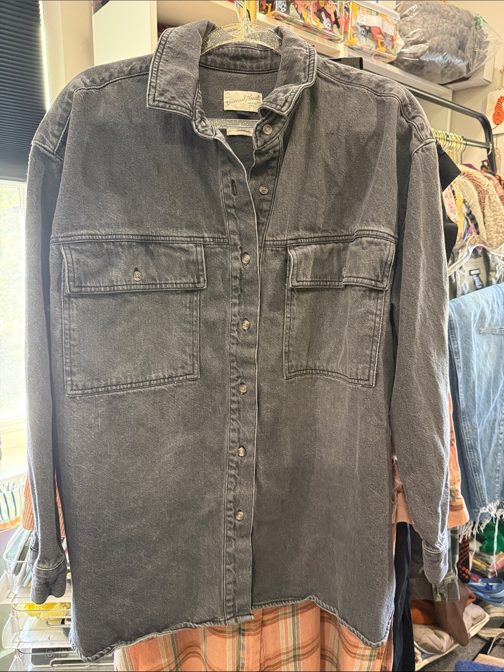 Universal Thread Men's Washed Black Button-Down Denim Shirt Jacket